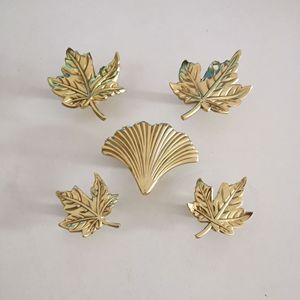 Brass Maple and Ginkgo Leaves Handle <b>Knob</b> <b>for</b> <b>Dresser</b> Cabinet Wardrobe-Midcentury Design Durable Kitchen & Living Room Use - Product Image 6