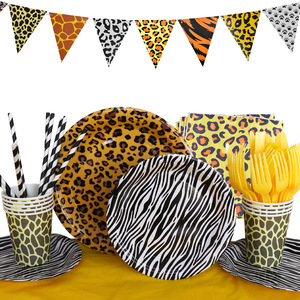 10 ospiti stampa leopardata set di articoli da tavola per feste a tema giungla Kit piatti di carta tovaglioli <span class=keywords><strong>Banner</strong></span> <span class=keywords><strong>Safari</strong></span> forniture per feste di compleanno - Product Image 1