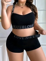 Ensemble soutien-gorge de sport et sous-vêtements pour femme avec imprimé lettres, débardeur à bretelles et shorty, grandes tailles