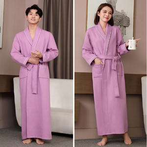 Plus Size Cotton Waffle Cloth Bathrobe <b>for</b> Women & <b>Men</b> Unisex Spa & Hotel <b>Robe</b> with Belt & Pockets - Product Image 3