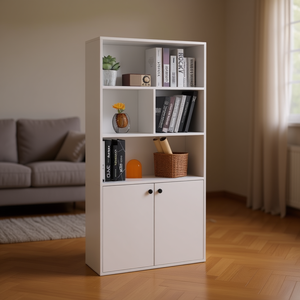 Librería blanca de 5 niveles independiente con estantes ajustables para almacenamiento en el hogar, muebles para la sala de estar - Product Image 2