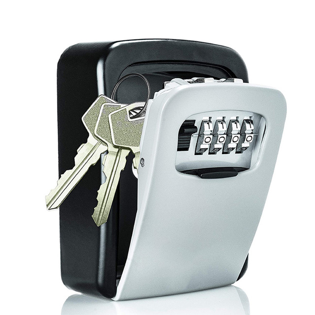 Weatherproof 4 Digit Combination Metal Key Lock Box Wall-Mounted Aluminum Alloy Password Keybox Safe for Key Storage