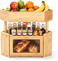 Boîte à pain d'angle moderne en bambou à 2 niveaux, panier à fruits, grande capacité, écologique, avec fenêtre magnétique, pour comptoir de cuisine