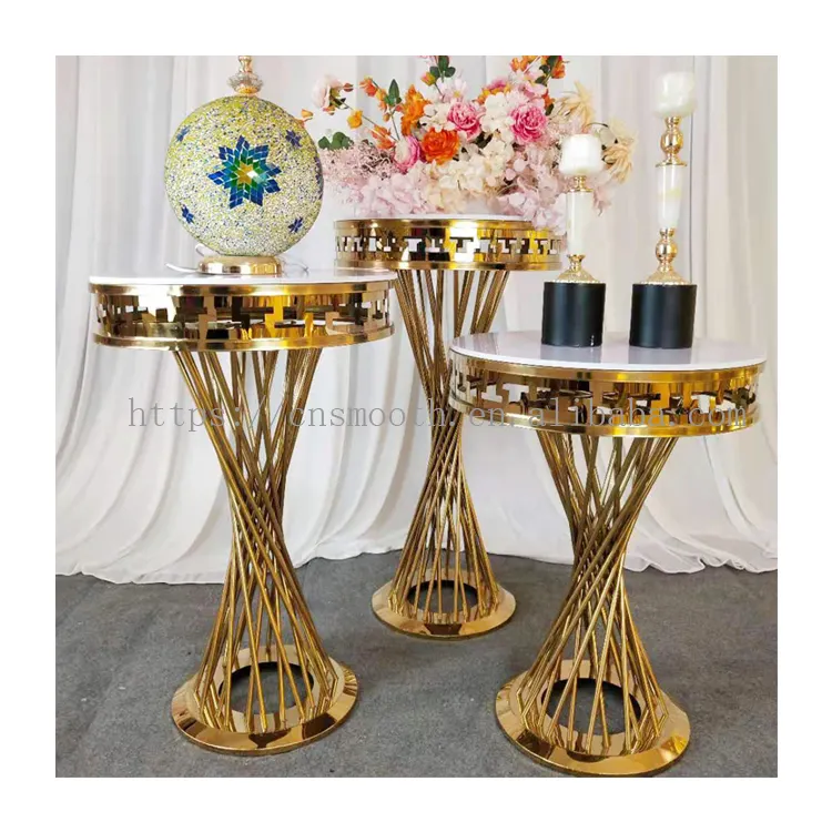 गर्म बिक्री सोने स्टेनलेस स्टील खड़े हो जाओ दौर केक टेबल शादी की सजावट के लिए सेट