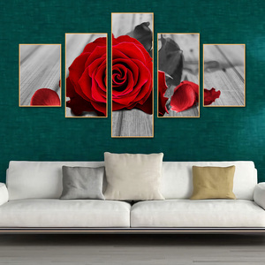 5 Mảnh Mộc Lan 3D Hoa Bình Tường Nghệ Thuật Sơn Màu Đỏ Hoa Hồng Hoa Vải Sơn Cho Phòng Khách Tường Nghệ Thuật Hiện Đại - Product Image 3