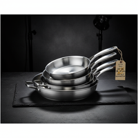 Ensemble de poêles SILBERTHAL 4 pièces en acier inoxydable non revêtu, base multicouche, 20-32 cm, compatible induction, résistant au four, pour la cuisine à domicile
