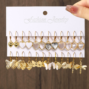 Juego de 12 Pares de Aretes de Zirconia con Forma de Corazón, Mariposa y Libélula, de Aleación de Zinc, Joyería de Moda, Regalo para Mujer 2024 - Product Image 4