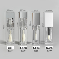 Fournisseur d'usine, tube à lèvres transparent en PET de 8 ml, tubes à gloss à lèvres vides personnalisés avec un grand pinceau, emballage de baume à lèvres