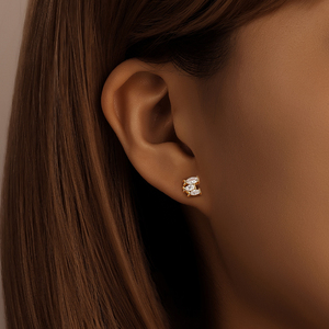 Boucles d'oreilles clous miniatures en argent S925 plaqué or, simples et élégantes, avec perles, cristaux de zircon, fleurs et poissons mignons - Product Image 3