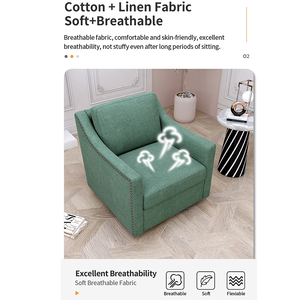 Fauteuil moderne pivotant à 360 degrés en coton et lin, tissu doux pour la peau, design ergonomique, clous décoratifs en laiton, pour salon, maison, bureau - Product Image 6