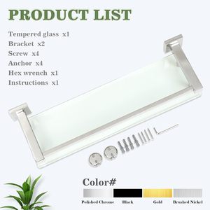 Estante de vidrio para baño con barandilla de acero inoxidable, estante de pared flotante de vidrio templado pequeño de cromo pulido sobre el inodoro - Product Image 1