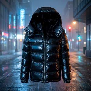 Veste matelassée courte imperméable noire brillante pour homme Emita avec fermeture éclair, capuche, pour l'hiver, les sports de plein air, la randonnée et le camping - Product Image 3