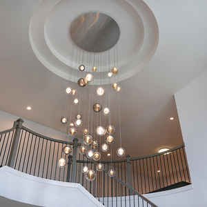 Candelabro de <span class=keywords><strong>techo</strong></span> <span class=keywords><strong>Led</strong></span> de escalera nórdica para dormitorio, mesita de noche, lámpara colgante de pantalla de cristal doble, <span class=keywords><strong>luminaria</strong></span> múltiple de suspensión - Product Image 2