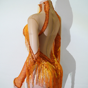 Body de Lujo Naranja con Flecos y Pedrería - Atuendo de Baile con Borlas Estilo Fuego para <span class=keywords><strong>Samba</strong></span>, Baile Latino, Festivales Rave y Diva del Carnaval - Product Image 5