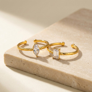 แหวนแฟชั่นสตรี แหวนเปิดทรงสี่เหลี่ยมวงรีเรียบง่ายสแตนเลสสตีล - Product Image 2