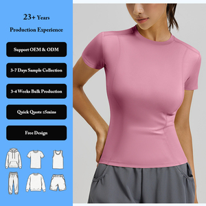 T-shirts de sport personnalisés avec logo, 85% polyester, 15% élasthanne, légers, hauts de yoga pour femmes, vêtements de sport, entraînement, gym - Product Image 6