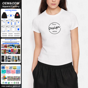 Camiseta Clásica para Mujer, Personalizada con Estampado Flocado, 90% Algodón, 10% Elastano, Preencogida, Ajuste Delgado, Alta Elasticidad, Color Sólido, Venta al por Mayor - Product Image 1