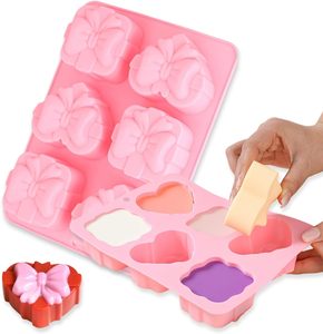 Molde de Silicona para Jabón Hecho a Mano, 6 Cavidades, Multiforma, Rectángulo, Corazón, LFGB, Platino, Antiadherente, Libre de BPA - Product Image 1