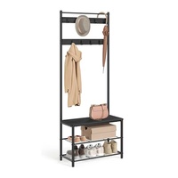 Porte-manteau industriel 3-en-1 avec banc de rangement à chaussures et étagère pour entrée, structure en acier et noyer, 12,6x27,6x68,9 pouces UHSR041B41