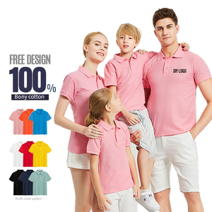 OEM家庭搭配纯棉短袖马球衫亲子纯色糖果色t恤妈妈和我 - Product Image 3