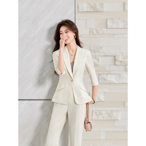 Women's Suit Set Three Quarter Sleeve Formal Wear Slim Fit Daily Commute Work Outfit Anti Wrinkle Worsted Fabric - Product Image 4