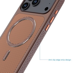 Nouvelle coque de téléphone magnétique en cuir PU à texture fibre de carbone pour iPhone 18 17 16 15 14 13 Pro Max, compatible avec la charge sans fil et antichoc - Product Image 2