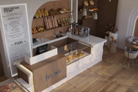 Aménagement intérieur complet de boulangerie-pâtisserie, personnalisation de la pièce, vitrine en verre, comptoir de bar, décoration de café, salon de thé