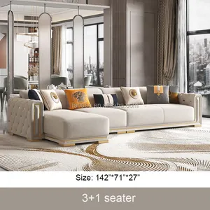 Europese Stijl Moderne Eenvoudige Luxe Hoogwaardige Woonkamer Sofa Set Volledig Lederen Knop Getuft Huis Meubilair
