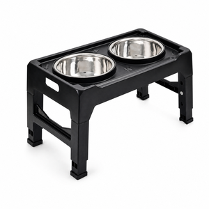 Tempat Makan Hewan Peliharaan Portabel dari Baja Anti Karat 4 Tingkat Ketinggian yang Dapat Disesuaikan, Kokoh, Tahan Air, dengan Dua Mangkuk yang Dapat Disesuaikan untuk Anjing - Product Image 1