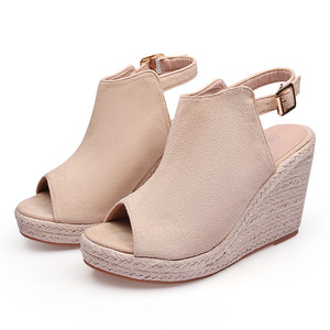 Sandales compensées en daim à bout ouvert pour femme avec bride de cheville à boucle, style espadrille plateforme, pour l'été et le quotidien - Product Image 6