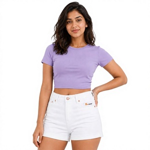 Fabricante de Shorts de Mezclilla para Mujer, Venta al Por Mayor, Shorts de Jeans Personalizados, Cintura Alta, Corte Ajustado, Desgastados, Casuales, de Verano, de Algodón Elástico - Product Image 1