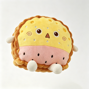 Peluche personnalisée en forme de couche de fromage jaune texturée, avec fond en jambon pastèque rose, et biscuit rond ondulé en forme de jambon et de fromage - Product Image 2
