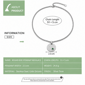 <b>Gold</b> Vacuum Plated Stainless Steel Cubic Zirconia Engraved Round <b>Disc</b> Pendant Necklace - Product Image 4