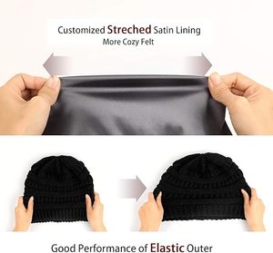 Winter Knit Beanie for <b>Women</b> Satin Lined Cable <b>Cap</b> Mens Soft Slouchy Warm Hat Promotion Lining Thick Chunky Hats - Product Image 4