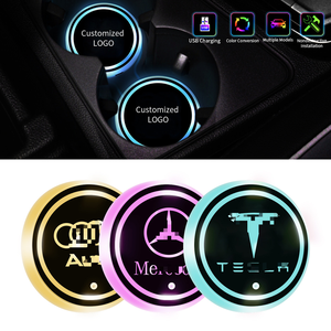 Sous-verre lumineux LED USB rechargeable, lampe d'ambiance colorée avec logo de voiture, support de tasse à eau - Product Image 1