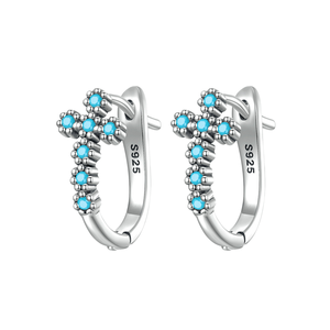 925 Sterling <b>Silver</b> U-Shaped Religious Cross Hoop <b>Earrings</b> for Women Turquoise Fine Jewelry with Rhodium Plating for Weddings - Product Image 1