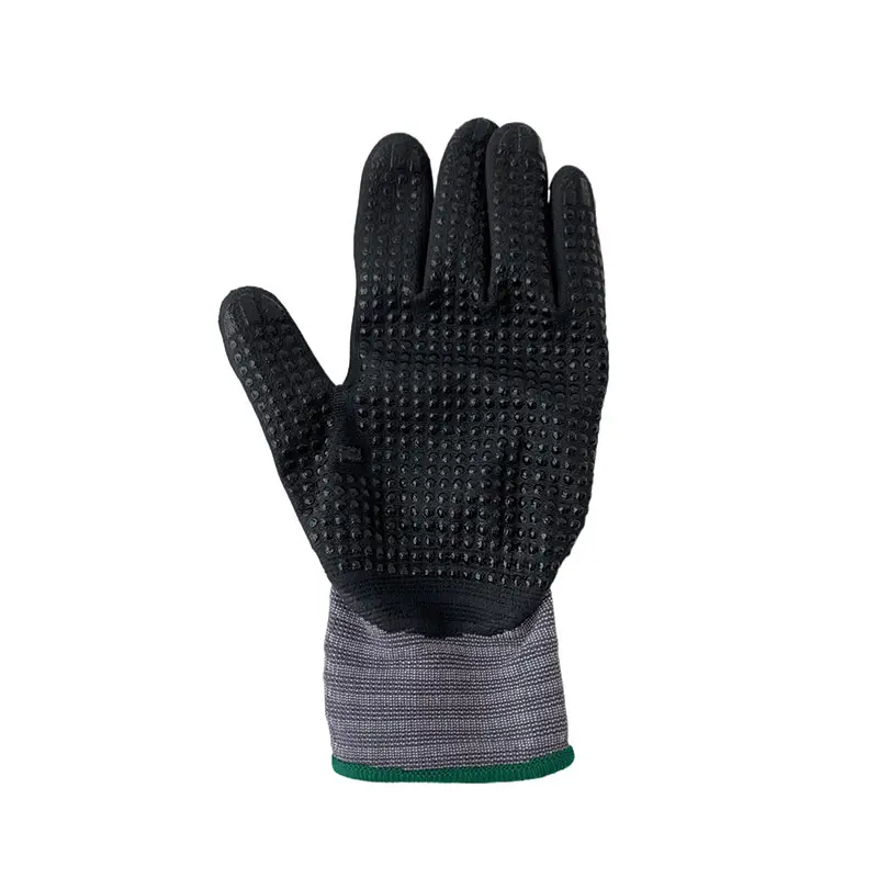 Protección Laboral Guantes nylon antideslizante Manejo y dispensación 15 pines Guantes de trabajo negro tiro real