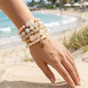 Boho Women Custom Jewelry 5pcs Natural Gemstone Crystal Glass Acryl Bracelet Irregular Stone <strong>Bangle</strong> Eastic Stack Bracelet <strong>Set</strong> - Product Image 1