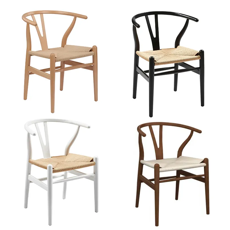 Vente en gros de haute qualité pas cher nordique hêtre noyer chêne bois Y salle à manger en bois de couleur naturelle noir Wishbone chaise de salle à manger