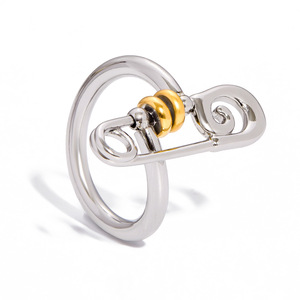 Stainless Steel <b>Ring</b> With 18K Gold Accents Paperclip Design Unisex Jewelry Gift - Product Image 5