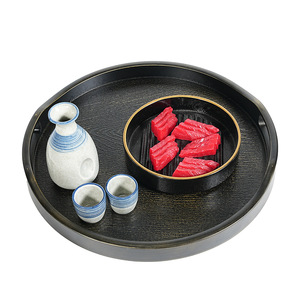 Chinese Style <b>Round</b> <b>Serving</b> <b>Tray</b> Imitation Copper Plastic Wood Grain Design For Tea Coffee Food <b>Serving</b> - Product Image 3
