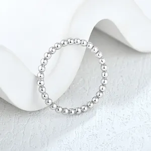 Simple Stackable 925 Sterling Silver Rhodium Plated Ring Fashion Jewelry Sterling Silver Small Ball Stacking Ring