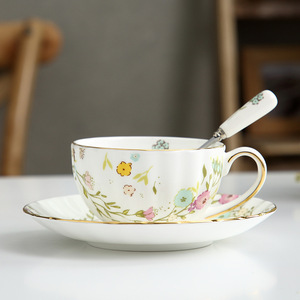 Nordic Pastoral Style Ceramic Coffee <b>Cup</b> and Plate <b>Set</b> British Gold Includes Afternoon <b>Tea</b> Spoon for Wholesale - Product Image 4