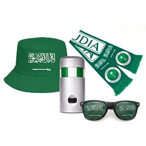 Set de 4 Piezas para Fanáticos de la Copa Mundial de Fútbol 2026, Bandera Nacional de Arabia Saudita, Gorro, Bufanda, Gafas de Sol, Pintura Facial en Barra, Recuerdos de Fútbol - Product Image 1