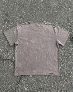 เสื้อยืดสโตนวอชทรงหลวมสำหรับผู้ชาย เสื้อยืดฤดูร้อนสไตล์วินเทจ เสื้อยืดทรงบ็อกซี่ฟิตแบบทำสีซีด เสื้อยืดผ้าฝ้ายแบบดิสเทรสสั่งทำพิเศษสำหรับผู้ชาย - Product Image 2