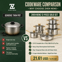 Ensemble de casseroles et poêles en acier inoxydable Zhenneng 12 pièces, compatible induction et gaz, avec couvercles