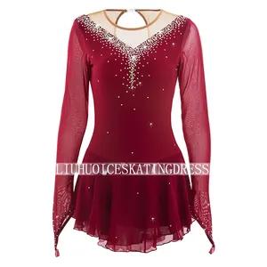 Eiskunstlauf kleid lange ärmeln kostüme frauen mädchen ice skating röcke latin dance kleid 2019 neue