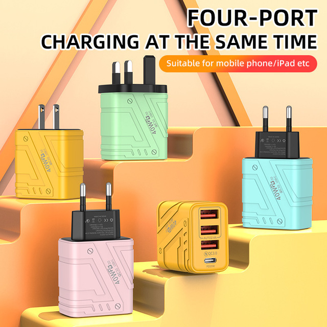 Cyberpunk-style Mobile Phone Charger with Three USB Ports and Type-C USB Fast Charging 5V3A for Android Devices