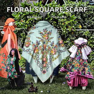 2026 New Autumn Ethic Style Print Large <b>Square</b> <b>Scarf</b> Breathable Dustproof Sunscreen Shawl Women Floral Russian Headscarf Rayon - Product Image 2