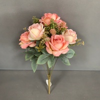 LO-1617 Vente en gros Nouveau design Bouquet de roses artificielles à 9 têtes en soie, fausse composition florale pour mariage et événements